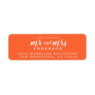 Toekomst de heer Mrs Bright Oranje Wedding Return Etiket