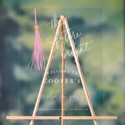 Toekomst is Bright Light Pink Tassel Afstudeerder Acryl Bord (Neutraal)