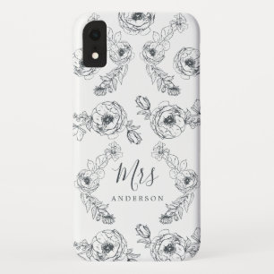 Toekomst mevrouw Black White Floral Chic Script Br iPhone XR Hoesje