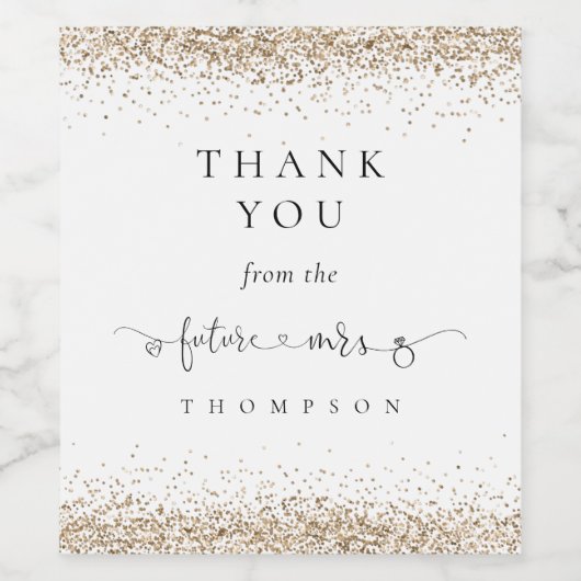 Toekomst mevrouw Gold Glitter Vrijgezellenfeest Da Wijn Etiket (Enkel label)