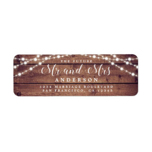 Toekomst : mevrouw Rustic Lights Wedding Return Etiket