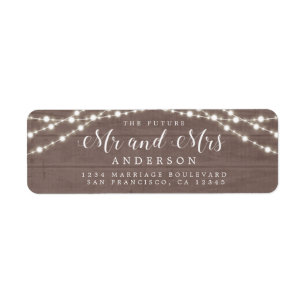 Toekomst : mevrouw Rustic Lights Wedding Return Etiket