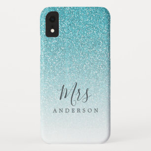 Toekomst mevrouw Tropisch Blue Glitter Chic Script iPhone XR Hoesje