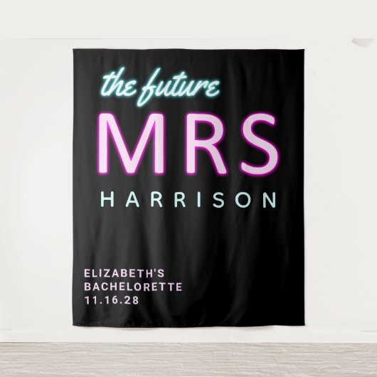 Toekomst Mrs Neon Lights Zwart Bachelorette Tapest Wandkleed (Voorkant)