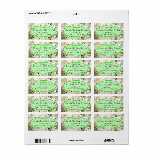 "Toekomst van de heer en mevrouw" White Hydrangea Etiket (Full Sheet)