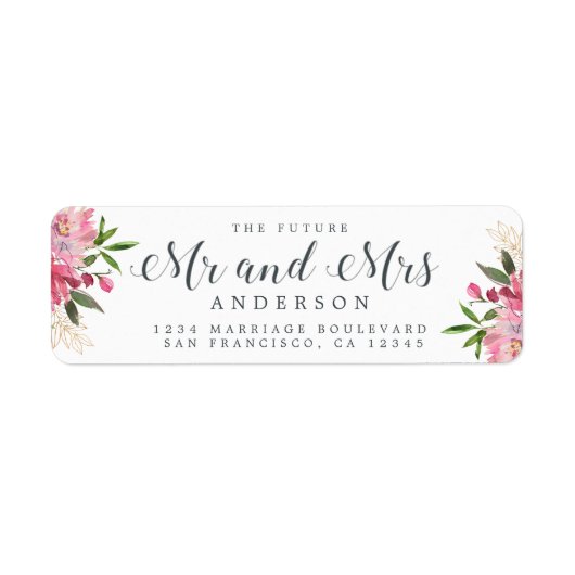 Toekomst van de heer Pink Floral Wedding Return Etiket (Voorkant)