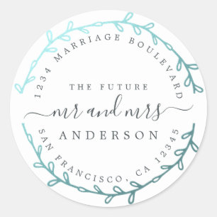 Toekomst van mevrouw Turquoise Wreath Wedding Retu Ronde Sticker