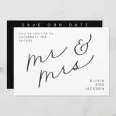 Toekomstig Mr & Mrs Script Foto Z/W Save the Date (Voorkant / Achterkant)