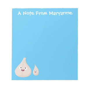 Toekomstige afbeelding van knoflook cartoon notitieblok
