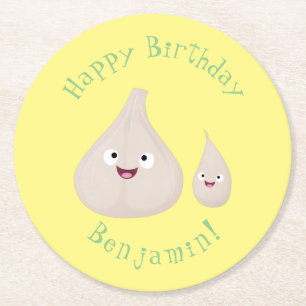 Toekomstige afbeelding van knoflook cartoon ronde kartonnen onderzetter