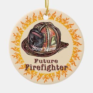 Toekomstige brandweerman keramische kerstversierin keramisch ornament