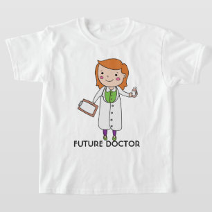Toekomstige doktersmeisje met rood haar t-shirt