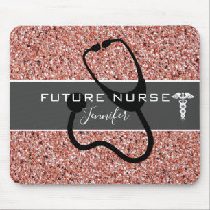 Toekomstige medische Stethoscoop Roze Glitter Naam Muismat