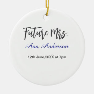 Toekomstige mevrouw achternaam bruid purpergrijs n keramisch ornament