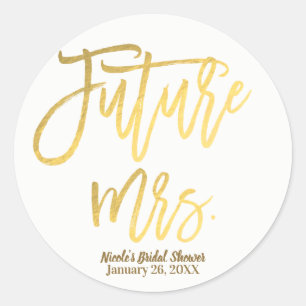 Toekomstige Mevrouw Faux Goud Folie Moderne Script Ronde Sticker