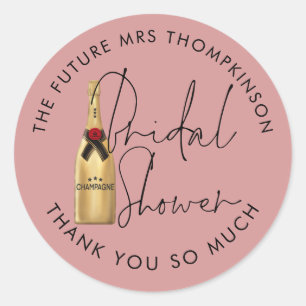 Toekomstige mevrouw Naam Champagne Dusty Roos Vrij Ronde Sticker