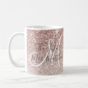 Toekomstige mevrouw Roos Gold Glitter Monogram Koffiemok