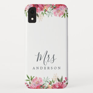Toekomstige mevrouw Roze Bloem Chic Script Bruid G iPhone XR Hoesje