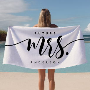 Toekomstige mevrouw zwart en wit gepersonaliseerd strandlaken