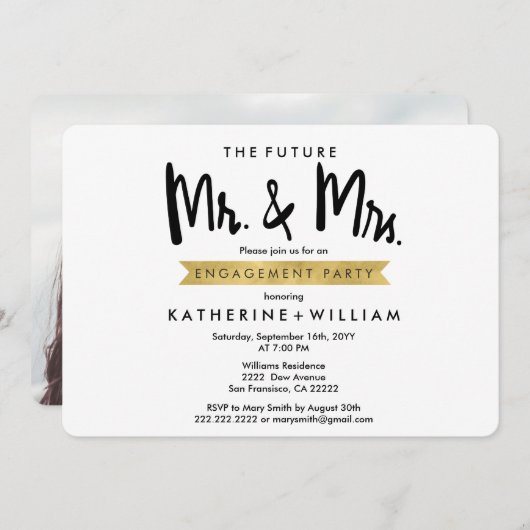 Toekomstige Mr en Mrs Custom Photo Engagement Part Kaart (Voorkant / Achterkant)