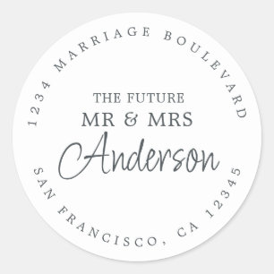 Toekomstige Mr. Mrs. Script Black White Return-adr Ronde Sticker