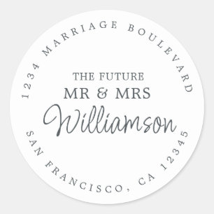 Toekomstige Mr. Mrs. Script Black White Return-adr Ronde Sticker