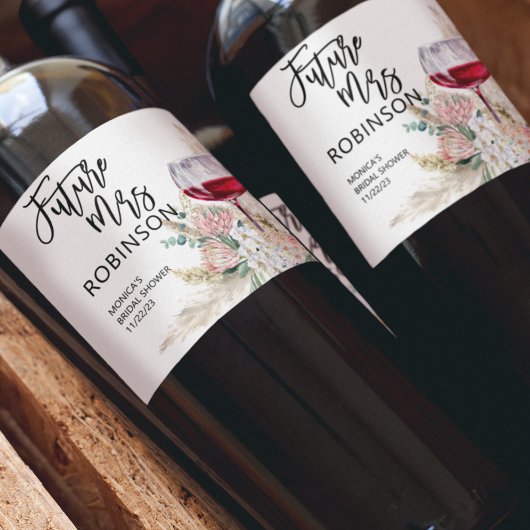 Toekomstige Mrs Naam Bruidsfeestje Wijn Aquarel Bo Wijn Etiket