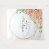 Toekomstige Mrs Peach Bloemig Bruiloftsfeest Backd Wandkleed (Voorkant (horizontaal))