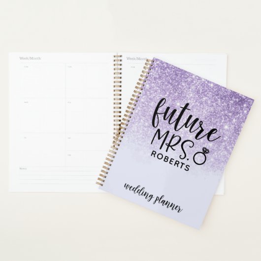Toekomstige Mrs Wedding Paarse Glitter Planner (Display)