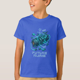 TOEKOMSTIGE RUÏNES – Glanzend Cyber Motorontwerp T-shirt