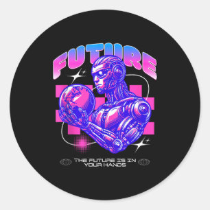 Toekomstige sciencefictionrobot de toekomst is in ronde sticker