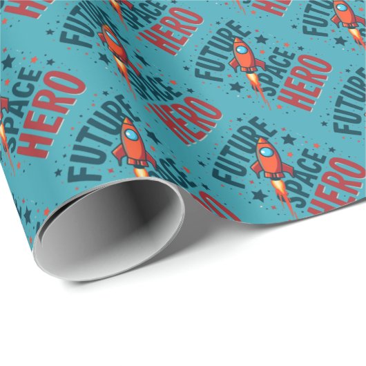 Toekomstige Space Hero Retro Rocket Ship Ontwerp Cadeaupapier (Rol Hoek)