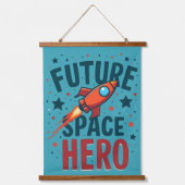 Toekomstige Space Hero Retro Rocket Ship Ontwerp Hangend Wandkleed (Voorkant)