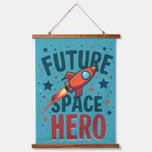 Toekomstige Space Hero Retro Rocket Ship Ontwerp Hangend Wandkleed