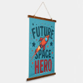 Toekomstige Space Hero Retro Rocket Ship Ontwerp Hangend Wandkleed (Gebogen)
