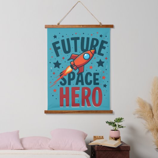 Toekomstige Space Hero Retro Rocket Ship Ontwerp Hangend Wandkleed (Slaapkamer)