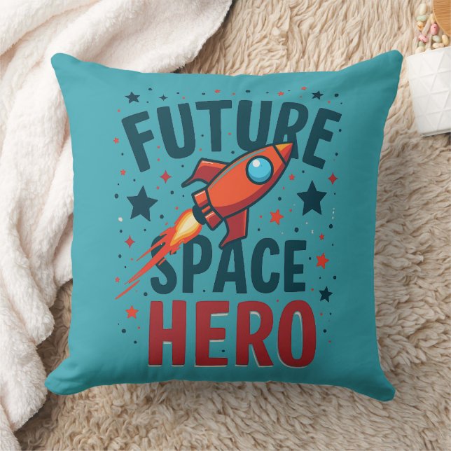 Toekomstige Space Hero Retro Rocket Ship Ontwerp Kussen (Deken)