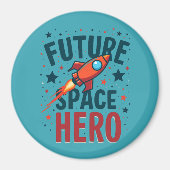 Toekomstige Space Hero Retro Rocket Ship Ontwerp Magneet (Voorkant)