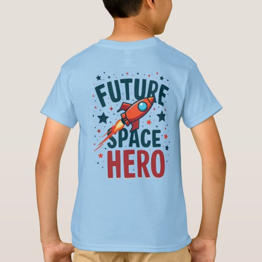 Toekomstige Space Hero Retro Rocket Ship Ontwerp T-shirt (Achterkant)
