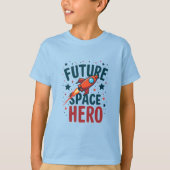 Toekomstige Space Hero Retro Rocket Ship Ontwerp T-shirt (Voorkant)