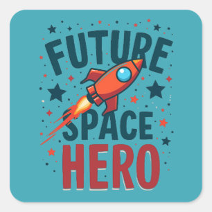 Toekomstige Space Hero Retro Rocket Ship Ontwerp Vierkante Sticker