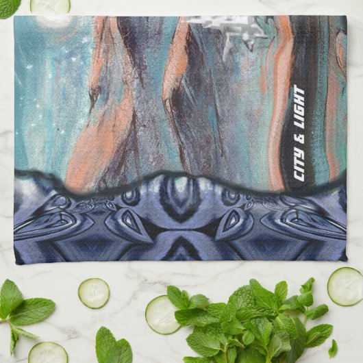 Toekomstige stad van licht theedoek (Gevouwen)