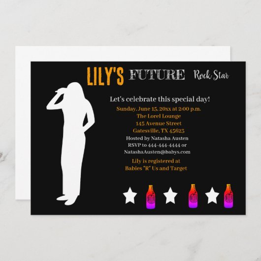 Toekomstige uitnodiging tot Baby shower van Rocker (Voorkant / Achterkant)