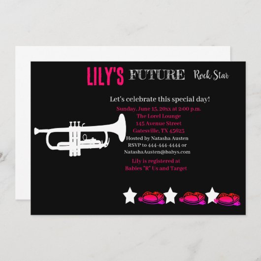 Toekomstige uitnodiging tot Baby shower van Rocker (Voorkant / Achterkant)