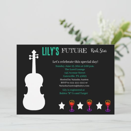 Toekomstige uitnodiging tot Baby shower van Rocker (Staand voorkant)