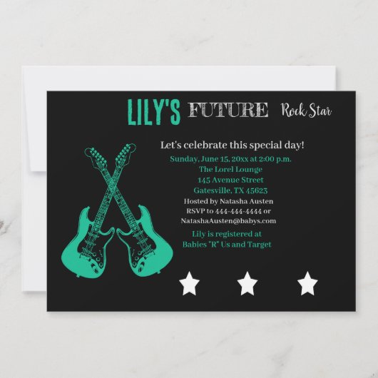 Toekomstige uitnodiging tot Baby shower van Rocker (Voorkant)