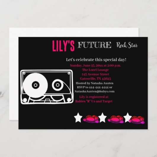 Toekomstige uitnodiging tot Baby shower van Rocker (Voorkant / Achterkant)