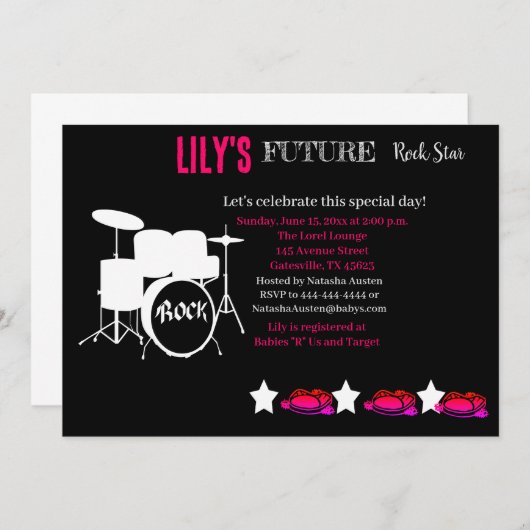 Toekomstige uitnodiging tot Baby shower van Rocker (Voorkant / Achterkant)