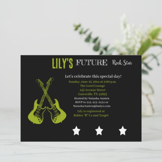 Toekomstige uitnodiging tot Baby shower van Rocker (Staand voorkant)