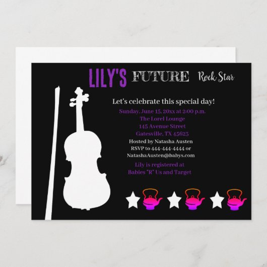 Toekomstige uitnodiging tot Baby shower van Rocker (Voorkant / Achterkant)